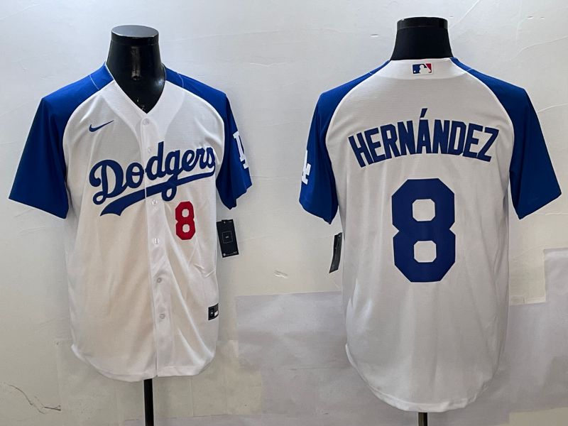 Men Los Angeles Dodgers #8 Hernandez White Blue Fashion Game 2025 Nike MLB Jersey style 8->los angeles dodgers->MLB Jersey